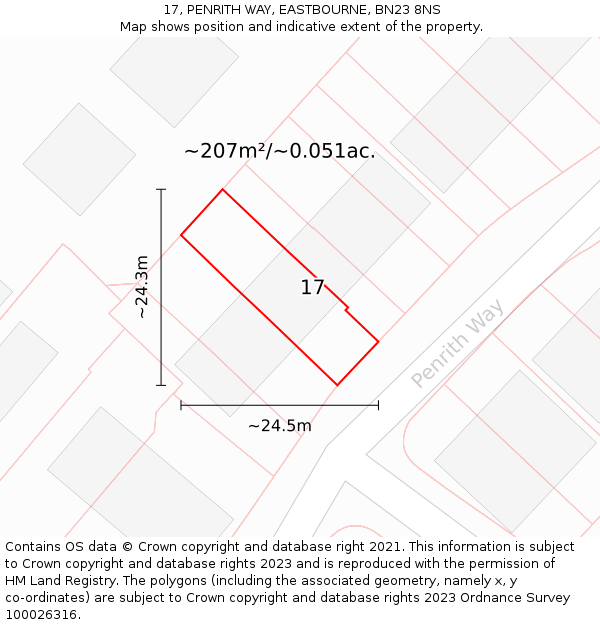 17, PENRITH WAY, EASTBOURNE, BN23 8NS: Plot and title map