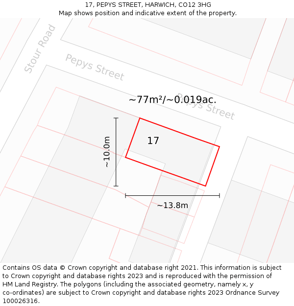 17, PEPYS STREET, HARWICH, CO12 3HG: Plot and title map