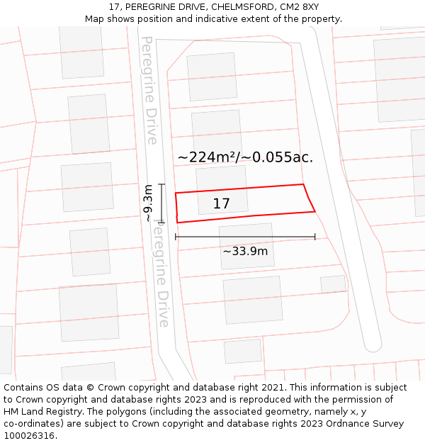 17, PEREGRINE DRIVE, CHELMSFORD, CM2 8XY: Plot and title map