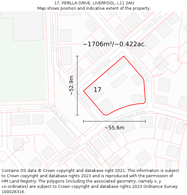 17, PERILLA DRIVE, LIVERPOOL, L11 2AN: Plot and title map