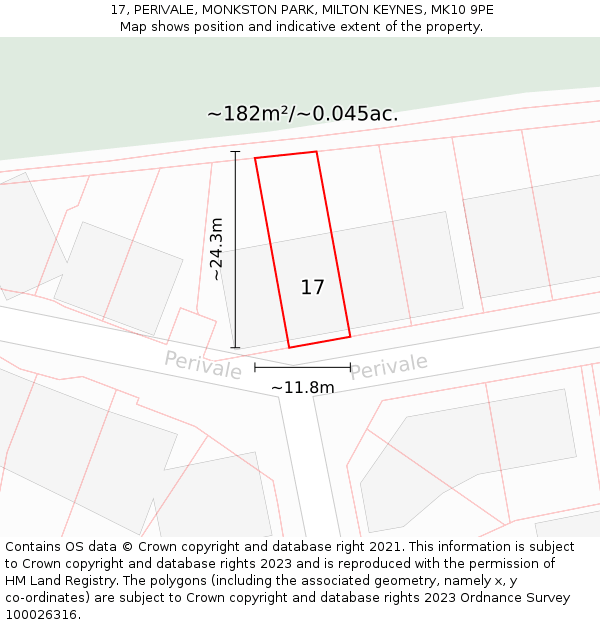 17, PERIVALE, MONKSTON PARK, MILTON KEYNES, MK10 9PE: Plot and title map