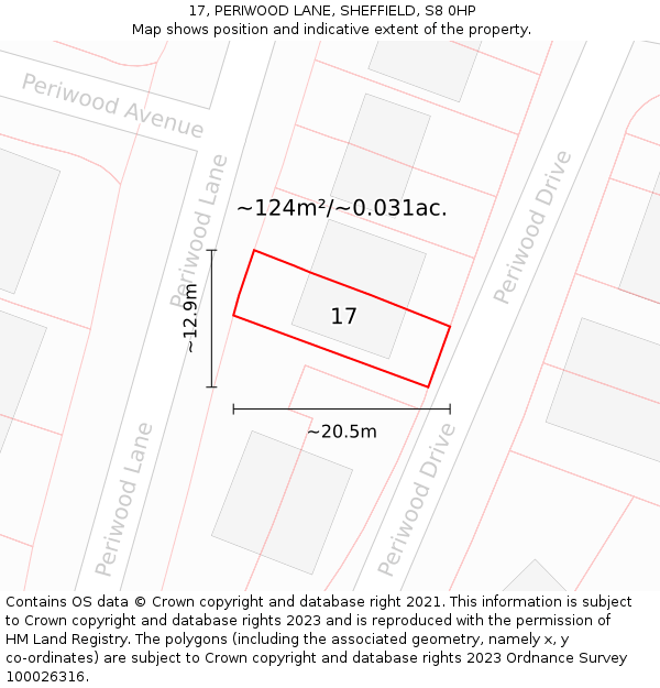 17, PERIWOOD LANE, SHEFFIELD, S8 0HP: Plot and title map