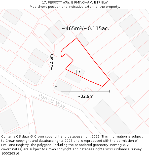 17, PERROTT WAY, BIRMINGHAM, B17 8LW: Plot and title map