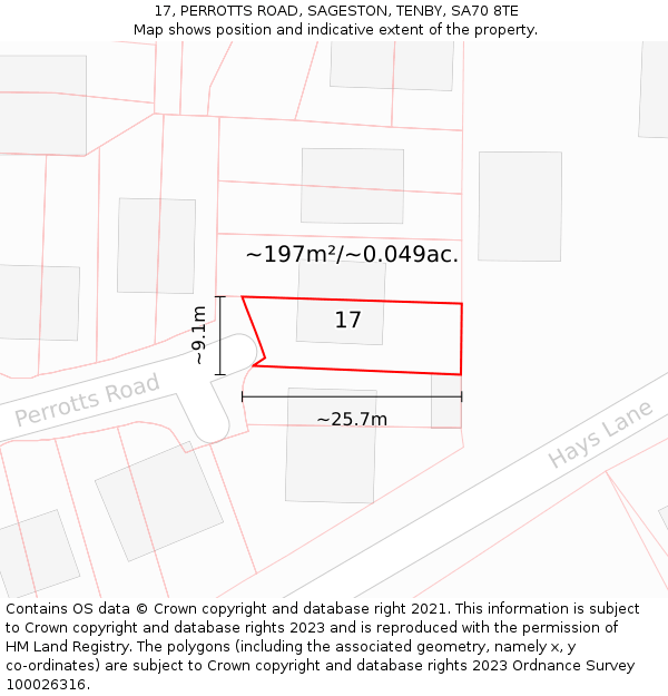 17, PERROTTS ROAD, SAGESTON, TENBY, SA70 8TE: Plot and title map