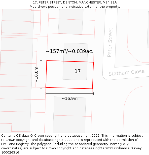 17, PETER STREET, DENTON, MANCHESTER, M34 3EA: Plot and title map