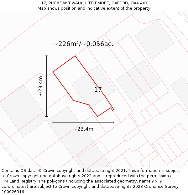 17, PHEASANT WALK, LITTLEMORE, OXFORD, OX4 4XX: Plot and title map