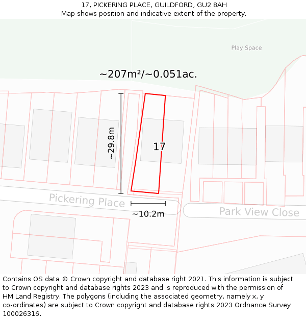 17, PICKERING PLACE, GUILDFORD, GU2 8AH: Plot and title map