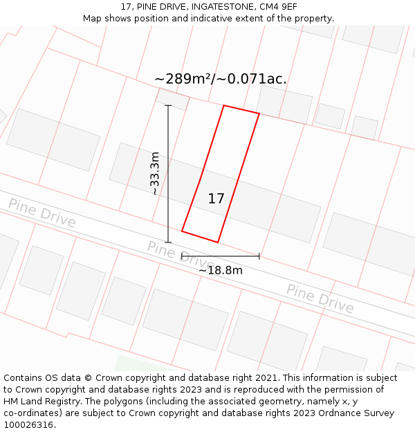 17, PINE DRIVE, INGATESTONE, CM4 9EF: Plot and title map