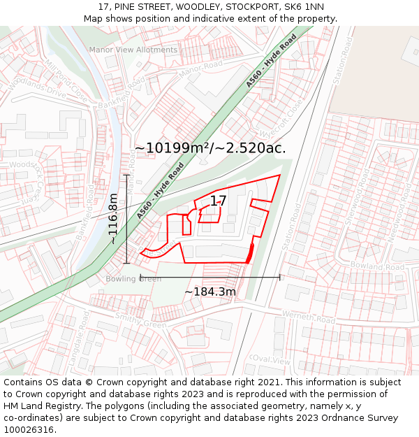 17, PINE STREET, WOODLEY, STOCKPORT, SK6 1NN: Plot and title map