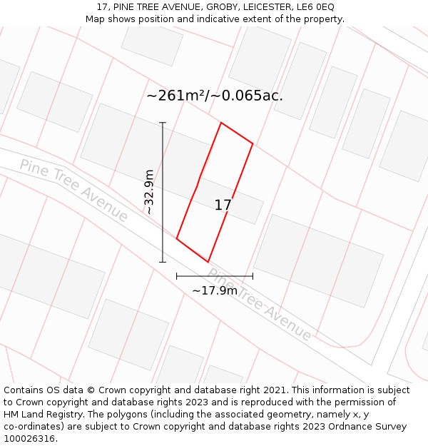 17, PINE TREE AVENUE, GROBY, LEICESTER, LE6 0EQ: Plot and title map