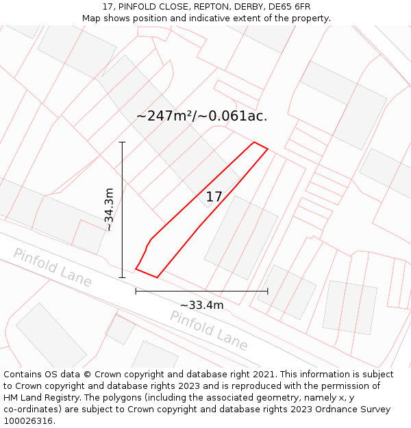 17, PINFOLD CLOSE, REPTON, DERBY, DE65 6FR: Plot and title map