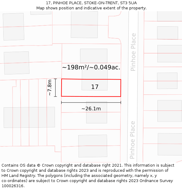 17, PINHOE PLACE, STOKE-ON-TRENT, ST3 5UA: Plot and title map