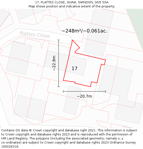 17, PLATTES CLOSE, SHAW, SWINDON, SN5 5SA: Plot and title map