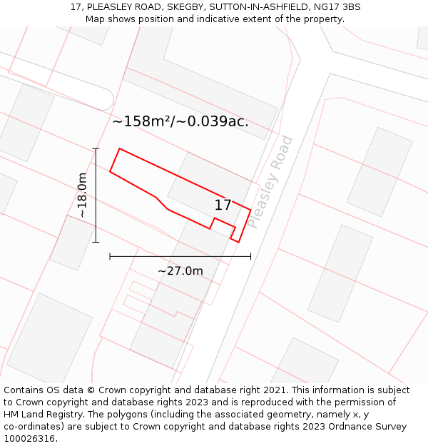 17, PLEASLEY ROAD, SKEGBY, SUTTON-IN-ASHFIELD, NG17 3BS: Plot and title map