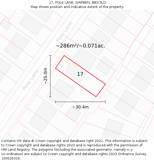 17, POLE LANE, DARWEN, BB3 3LD: Plot and title map