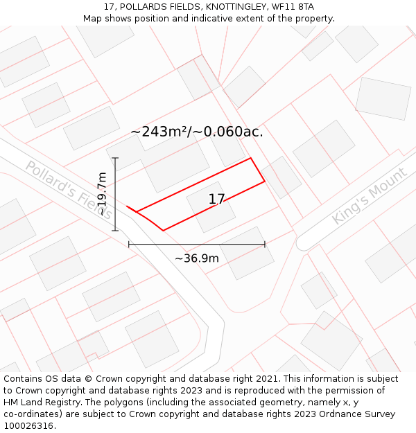 17, POLLARDS FIELDS, KNOTTINGLEY, WF11 8TA: Plot and title map