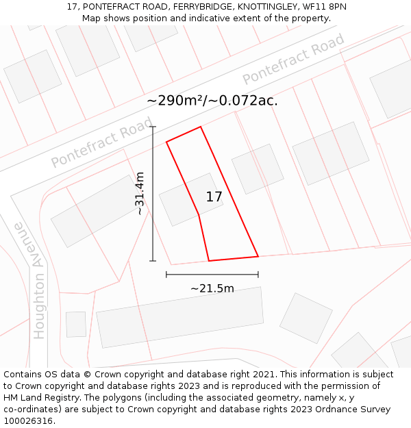 17, PONTEFRACT ROAD, FERRYBRIDGE, KNOTTINGLEY, WF11 8PN: Plot and title map