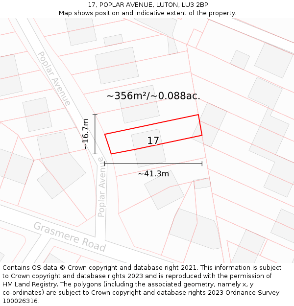 17, POPLAR AVENUE, LUTON, LU3 2BP: Plot and title map