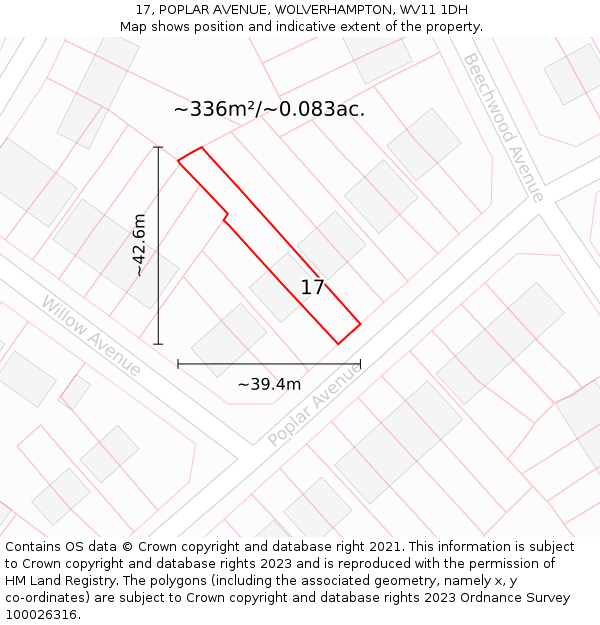 17, POPLAR AVENUE, WOLVERHAMPTON, WV11 1DH: Plot and title map