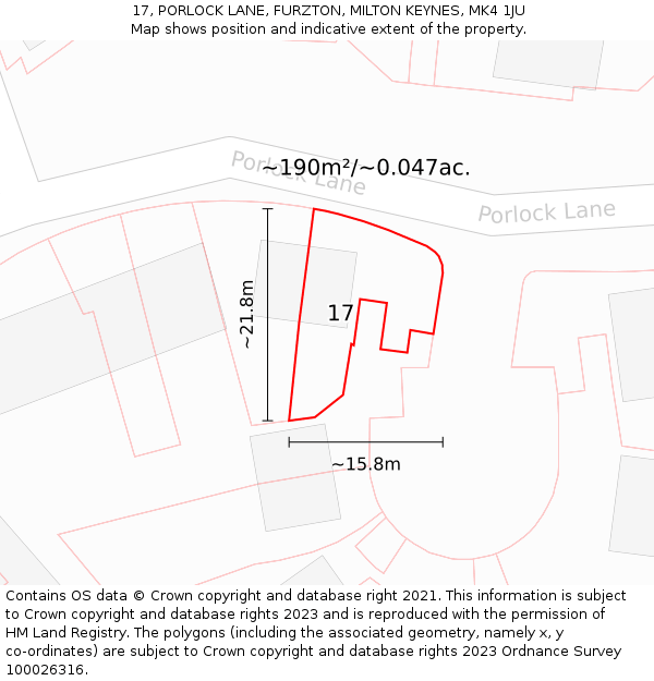 17, PORLOCK LANE, FURZTON, MILTON KEYNES, MK4 1JU: Plot and title map