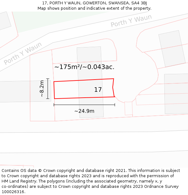 17, PORTH Y WAUN, GOWERTON, SWANSEA, SA4 3BJ: Plot and title map