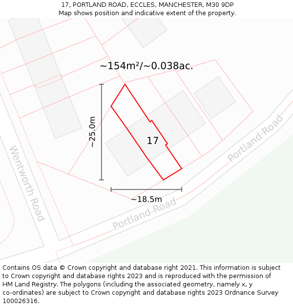 17, PORTLAND ROAD, ECCLES, MANCHESTER, M30 9DP: Plot and title map