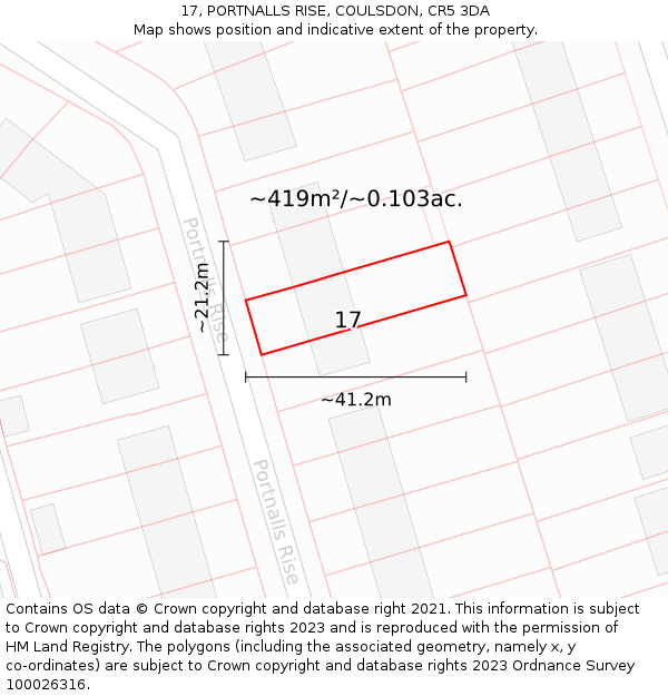 17, PORTNALLS RISE, COULSDON, CR5 3DA: Plot and title map