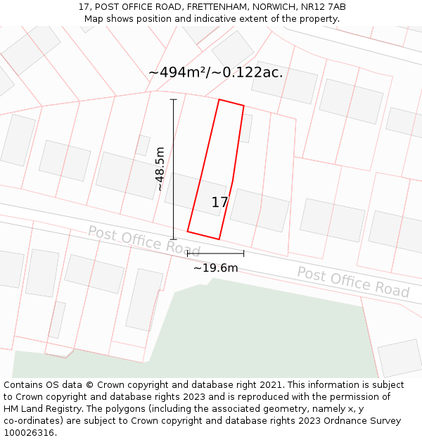 17, POST OFFICE ROAD, FRETTENHAM, NORWICH, NR12 7AB: Plot and title map