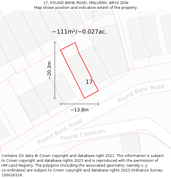 17, POUND BANK ROAD, MALVERN, WR14 2DW: Plot and title map