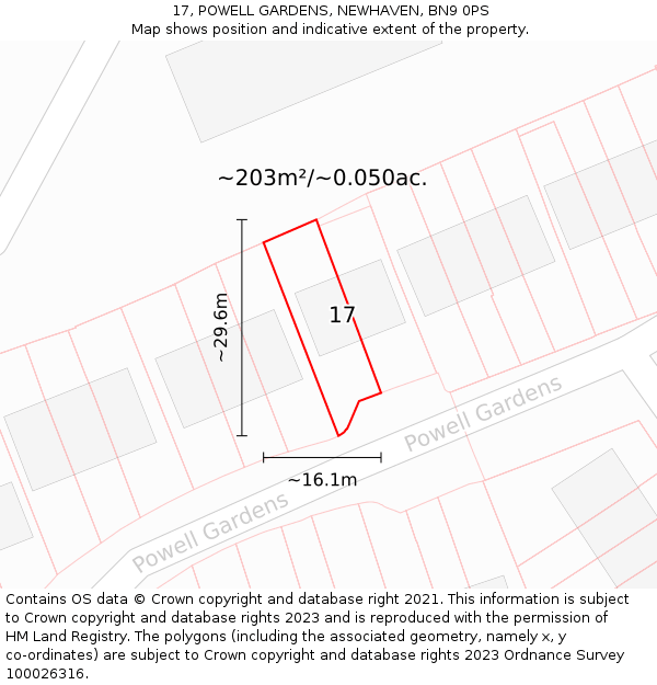17, POWELL GARDENS, NEWHAVEN, BN9 0PS: Plot and title map