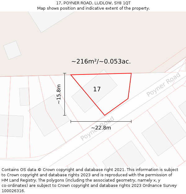 17, POYNER ROAD, LUDLOW, SY8 1QT: Plot and title map