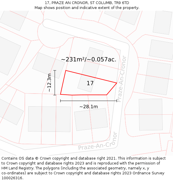 17, PRAZE AN CRONOR, ST COLUMB, TR9 6TD: Plot and title map
