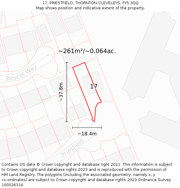 17, PRIESTFIELD, THORNTON-CLEVELEYS, FY5 3QQ: Plot and title map