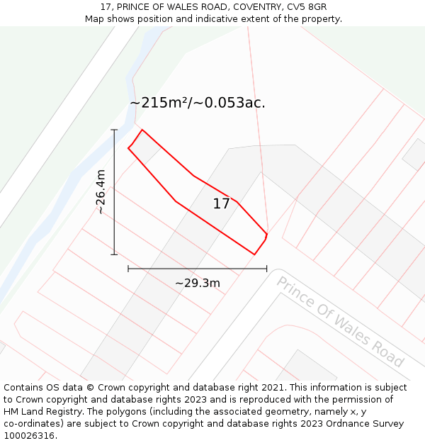 17, PRINCE OF WALES ROAD, COVENTRY, CV5 8GR: Plot and title map