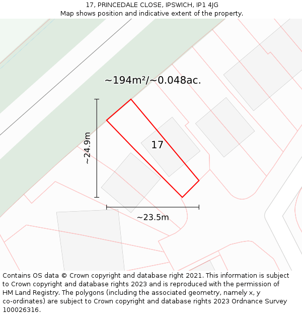 17, PRINCEDALE CLOSE, IPSWICH, IP1 4JG: Plot and title map