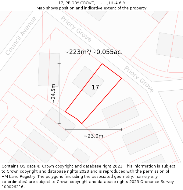 17, PRIORY GROVE, HULL, HU4 6LY: Plot and title map