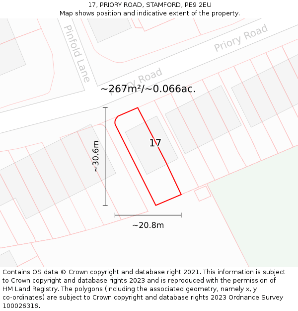 17, PRIORY ROAD, STAMFORD, PE9 2EU: Plot and title map