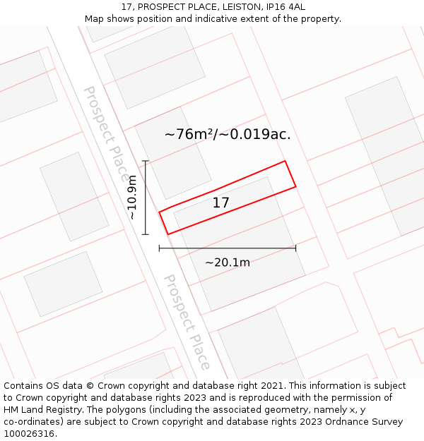 17, PROSPECT PLACE, LEISTON, IP16 4AL: Plot and title map