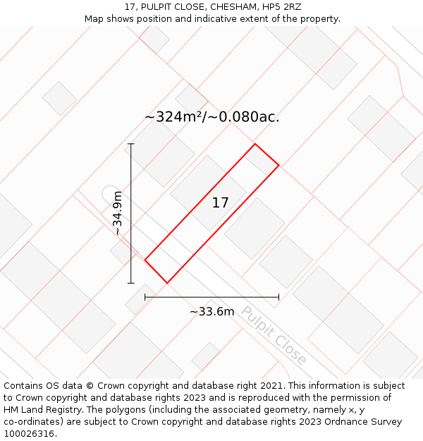 17, PULPIT CLOSE, CHESHAM, HP5 2RZ: Plot and title map