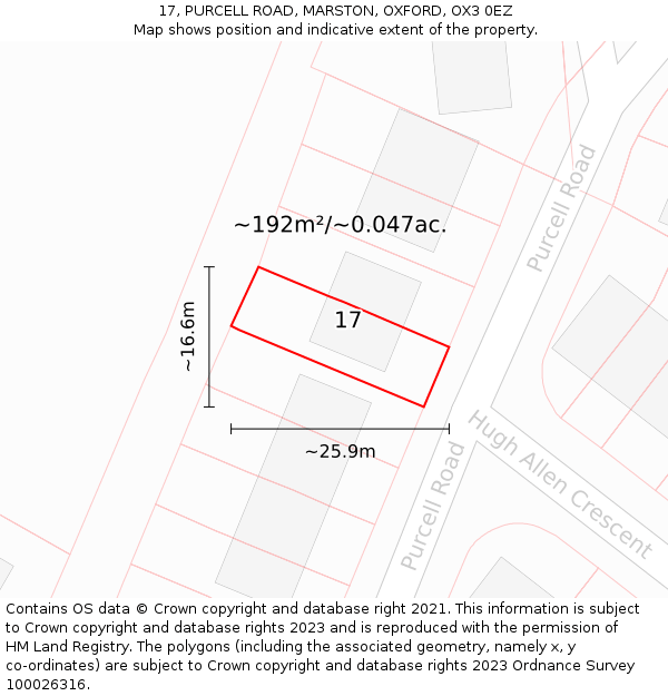 17, PURCELL ROAD, MARSTON, OXFORD, OX3 0EZ: Plot and title map