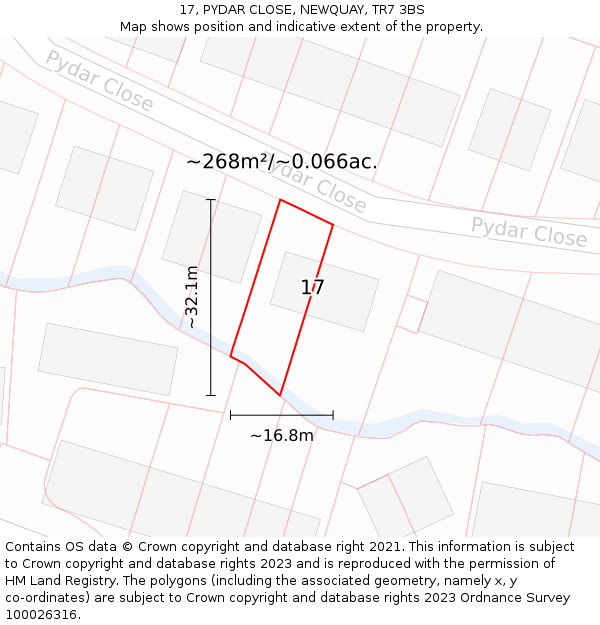 17, PYDAR CLOSE, NEWQUAY, TR7 3BS: Plot and title map