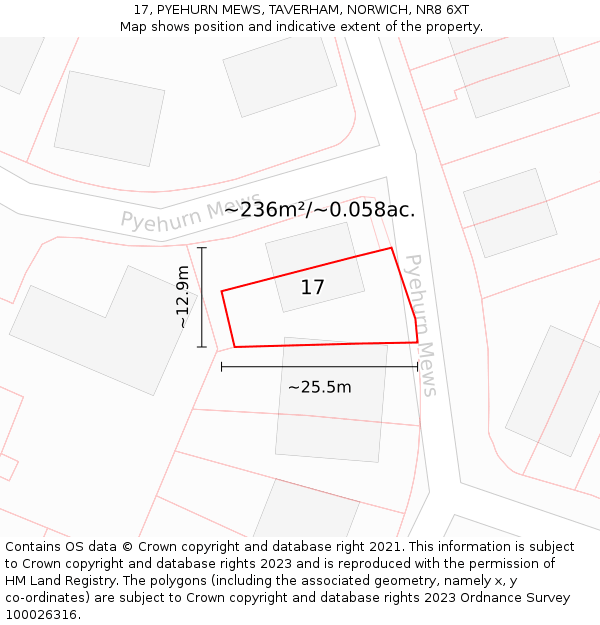 17, PYEHURN MEWS, TAVERHAM, NORWICH, NR8 6XT: Plot and title map