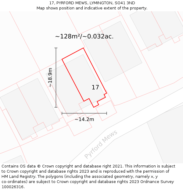 17, PYRFORD MEWS, LYMINGTON, SO41 3ND: Plot and title map