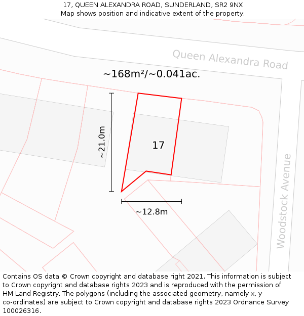 17, QUEEN ALEXANDRA ROAD, SUNDERLAND, SR2 9NX: Plot and title map