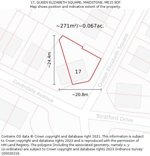 17, QUEEN ELIZABETH SQUARE, MAIDSTONE, ME15 9DF: Plot and title map