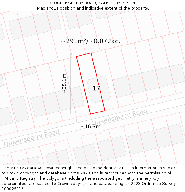 17, QUEENSBERRY ROAD, SALISBURY, SP1 3PH: Plot and title map