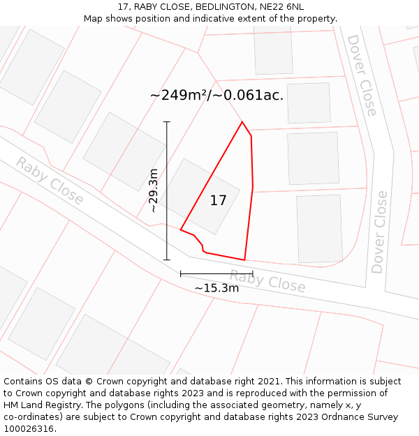 17, RABY CLOSE, BEDLINGTON, NE22 6NL: Plot and title map