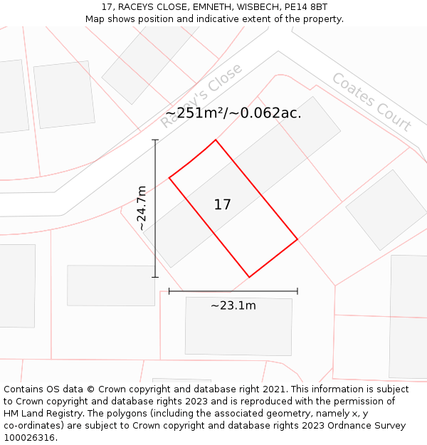 17, RACEYS CLOSE, EMNETH, WISBECH, PE14 8BT: Plot and title map