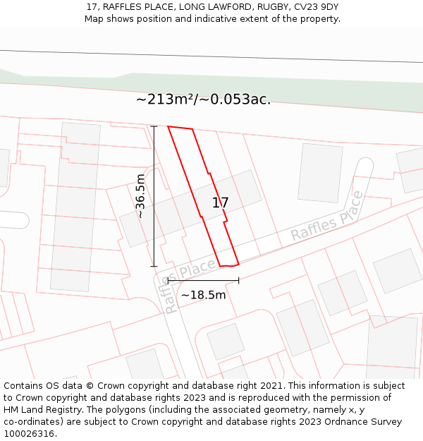 17, RAFFLES PLACE, LONG LAWFORD, RUGBY, CV23 9DY: Plot and title map