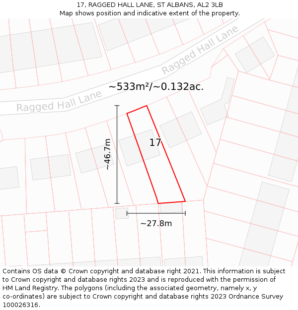 17, RAGGED HALL LANE, ST ALBANS, AL2 3LB: Plot and title map